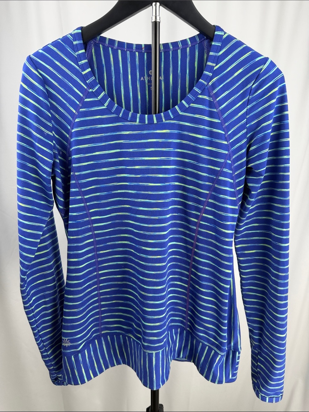 Athleta Blue & Green Striped Long Sleeve Athletic Top Small